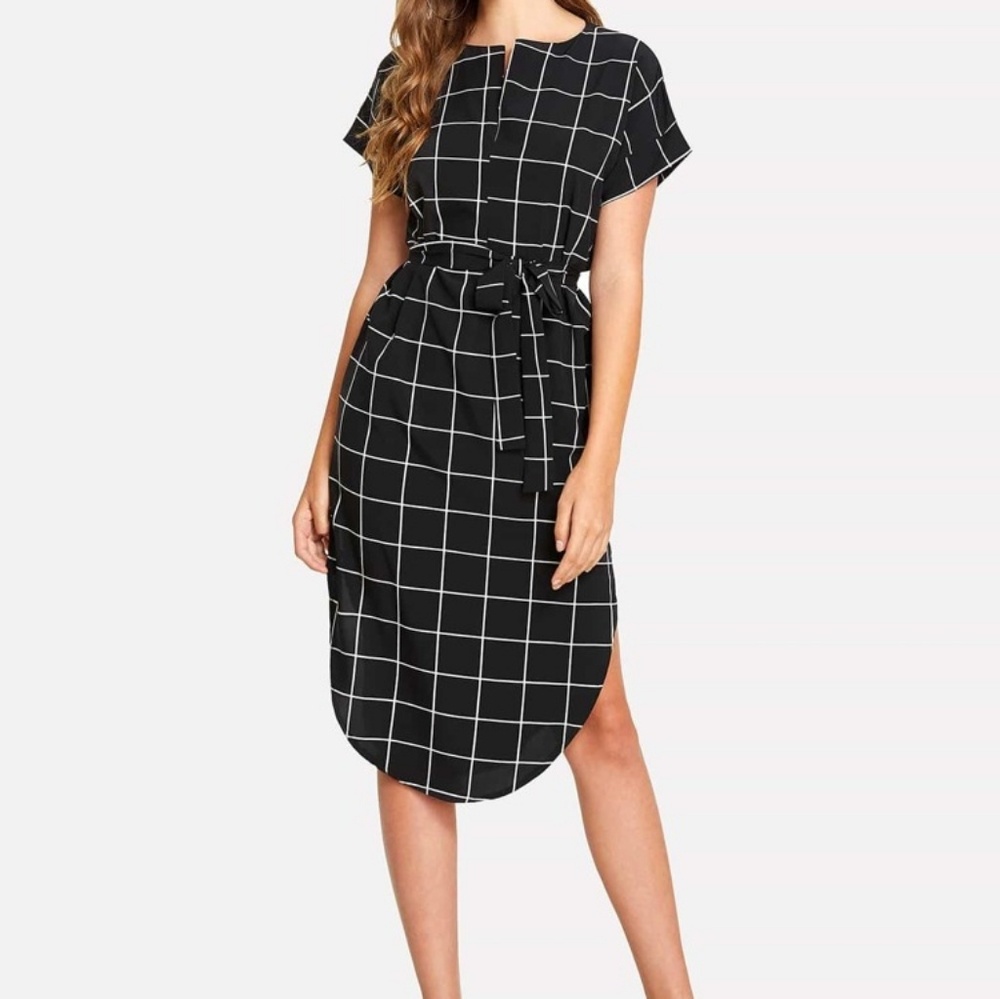 Grid Line Midi Dress